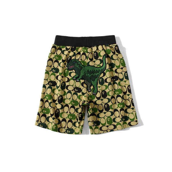 

2022 summer new tide brand shark small dinosaur co branded camouflage casual shorts quintuple pants, Black