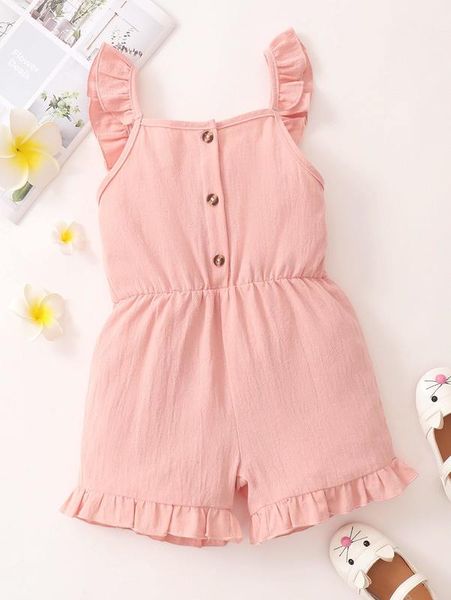 

toddler girls ruffle trim half button romper she, Blue