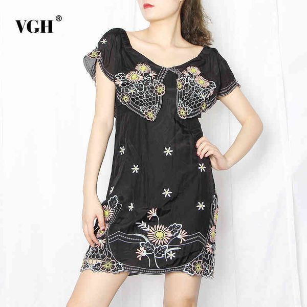

summer flower embroidery women dress off shoulder slash neck short sleeve high waist bodycon mini dresses female 210507, Black;gray