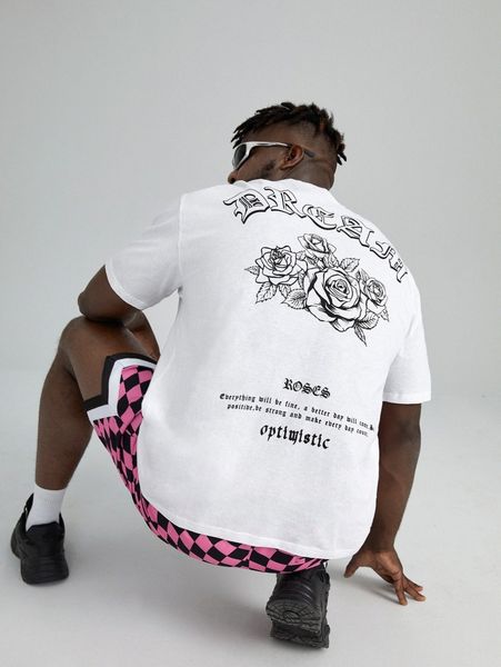 

extended sizes men slogan & floral print tee a48j#, White;black