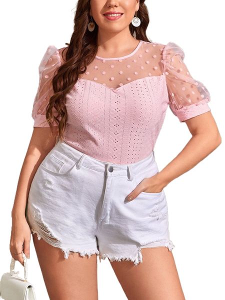 

plus polka dot print eyelet embroidery k0il#, Black