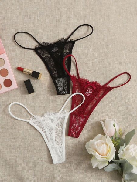 

3pack eyelash lace thong p4mf#, Black;red