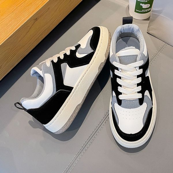 

white running shoes round head thick bottom versatile lace up casual sports daddy