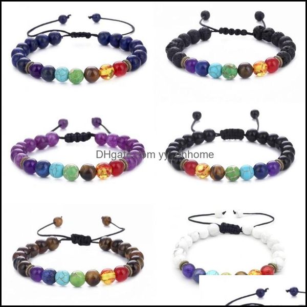 

charm bracelets jewelry 7 chakra bracelet men women black natural lava stone yoga beads aroma adjustable weave rop dhybp, Golden;silver