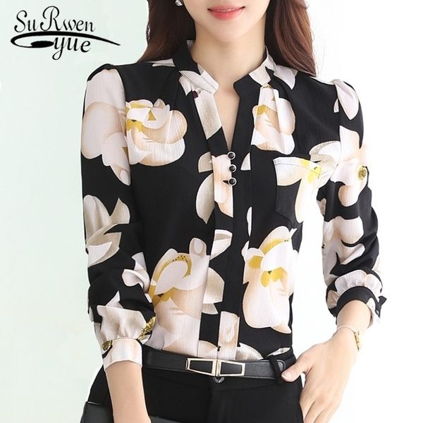 

fashion vneck chiffon blouses slim women chiffon blouse office work wear shirts women plus size blusas 882g 25 y200828, White