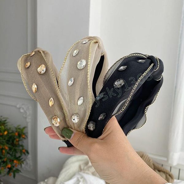 

fashion hair accessories for women shining rhinestone headband fresh mesh knot hairband advanced headwear turban, Slivery;white