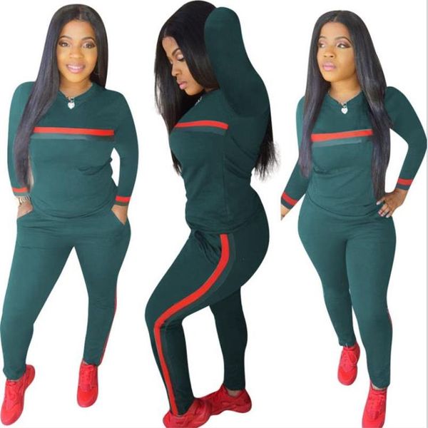 

stripe tracksuits 2 set piece set woman sweatshirt long pants pockets club suits overalls outfit267d, White
