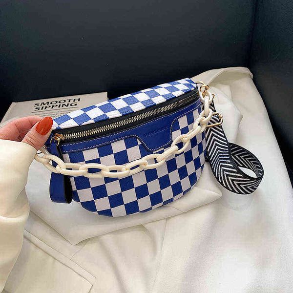 

fanny packs acrylic chain decorative bag women's spring and summer fashion checkerboard single shoulder messenger bag chest bag fashion