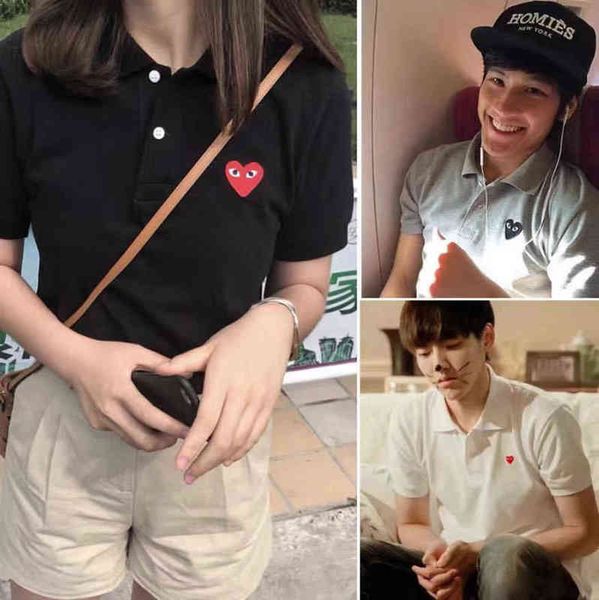 

chuanjiuchao brand same baoling love polo shirt men's and women's short sleeve lovers' wear children's parent child embr, White;black