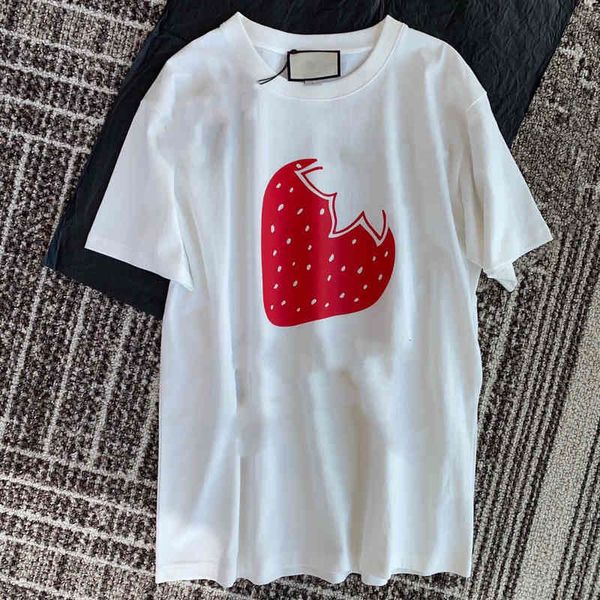 

wholesale custom 70% off summer new letter strawberry print round neck t-shirt women's korean loose casual pullover short sleeve, White