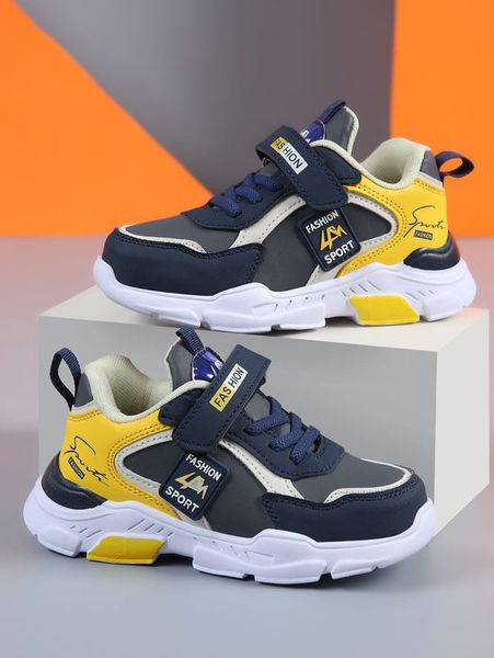 

boys colorblock hook-and-loop fastener strap sneakers she, Black