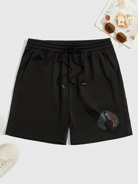 

men reflective wing print drawstring waist shorts g4zm#, White;black