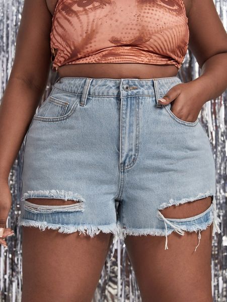 

plus ripped raw hem denim shorts e0ef#, White;black