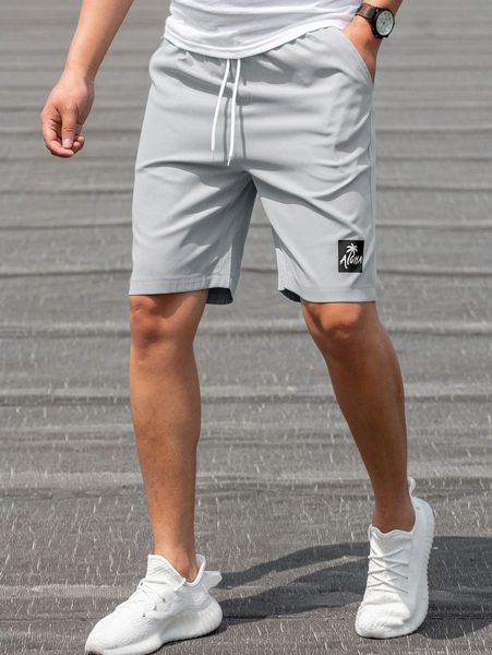 

men coconut tree & letter graphic drawstring waist shorts n8pg#, White;black