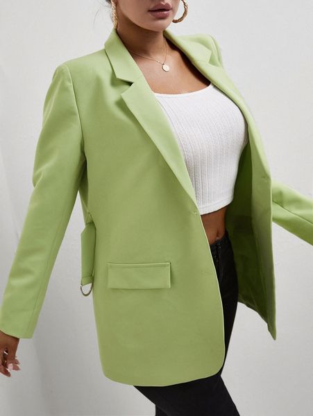 

sxy lapel neck button front belted blazer c7bf#, White