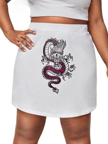 

sxy plus chinese dragon print skirt j9ls#, Black