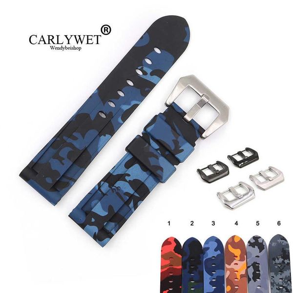 

carlywet 22 24mm camo blue black grey red waterproof silicone rubber replacement watch band loops strap for panerai luminor h0915237e, Silver