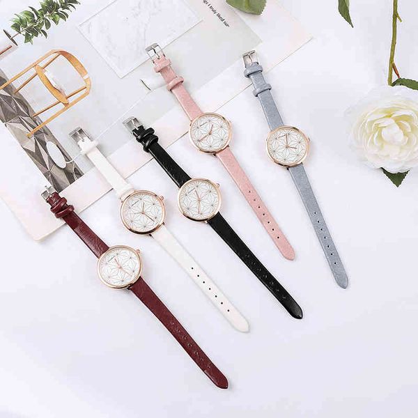 

sen series ins personalized geometric pattern small dial student women's belt quartz watch korean watch, Slivery;golden