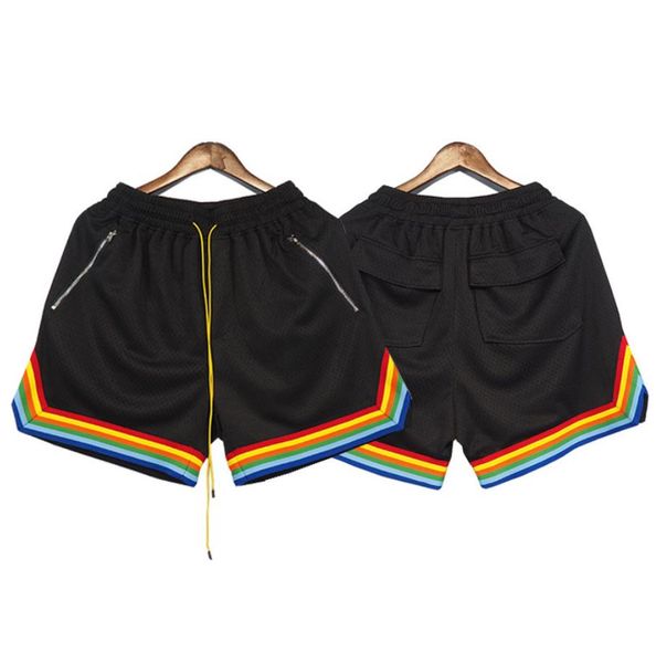 

men's shorts rainbow drawstring sports loose short shorts zip pocket, White;black