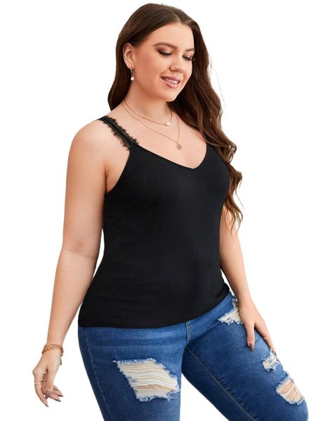 

plus eyelash lace panel cami j8vb#, Black