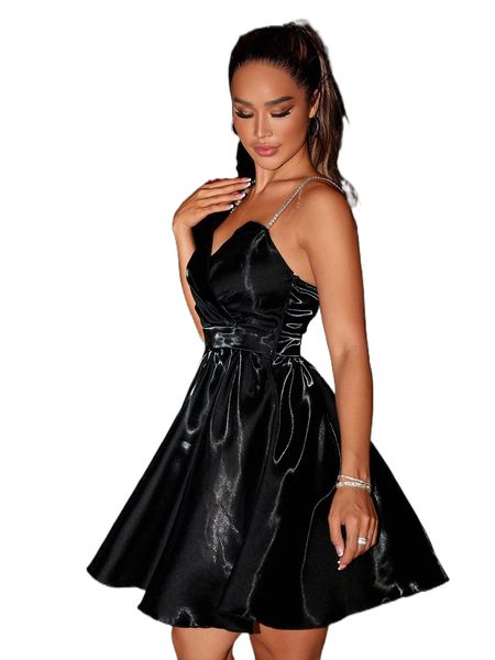 

rhinestone chain high waist cami dress c0u9#, Black;gray