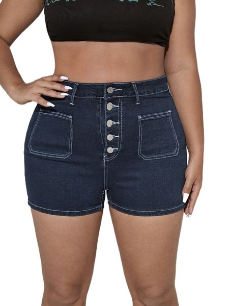 

plus high waist button fly denim shorts l4tb#, White;black
