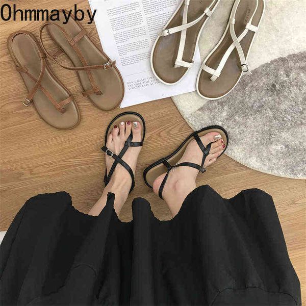 

sandals 2022 gladiator summer shoes woman sandal fashion soft sole flat bottom ladies outdoor beach clip toe 220704, Black