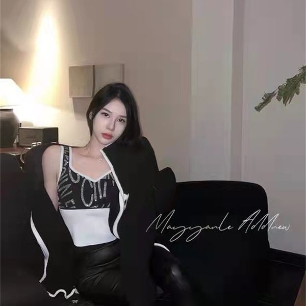 

women's tanks & camis designer 2022 spring new black and white color blocking drill letter suspender vest women's short slim fit w