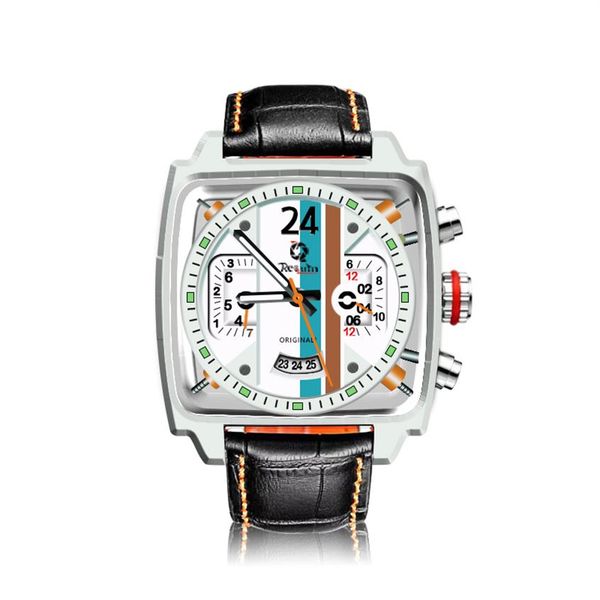 

men's luxury automatic mechanical watch requin monaco-24 color stripe square tag silver white stainless steel case full worki316s, Slivery;brown