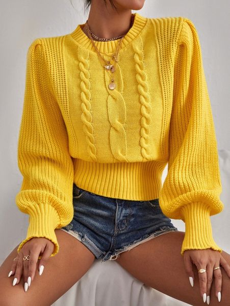 

cable knit lantern sleeve sweater 65p5#, White;black