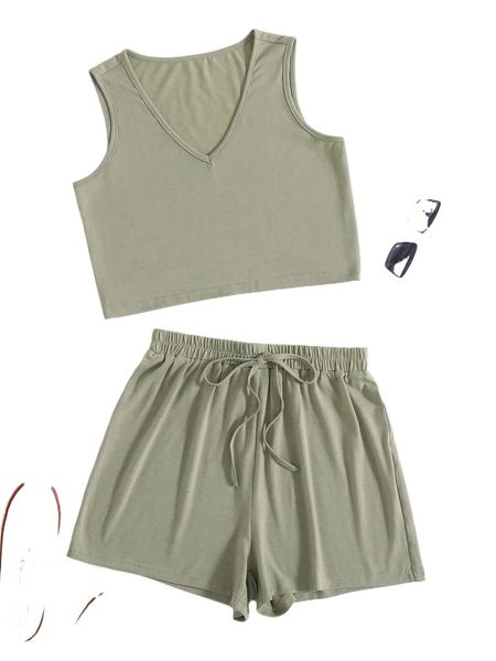 

v-neck tank with shorts e8pi#, White