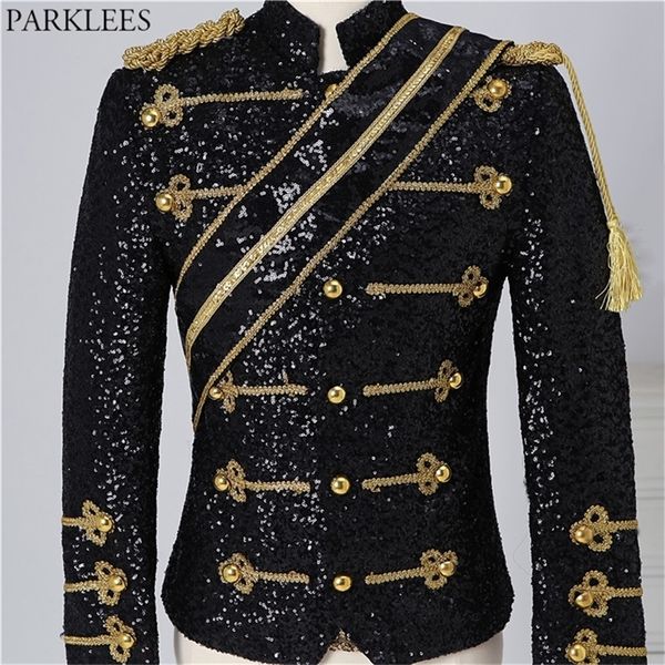 Giacca da uomo Steampunk nera con paillettes Giacca con colletto alla coreana Design con nappe Blazer da uomo Nightclub Party Prom Rock and Roll Costumi 3XL 220527