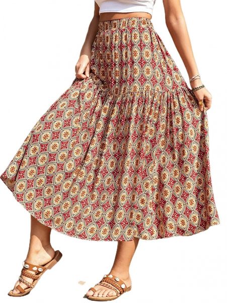 

all over print ruffle hem skirt y78w#, Black