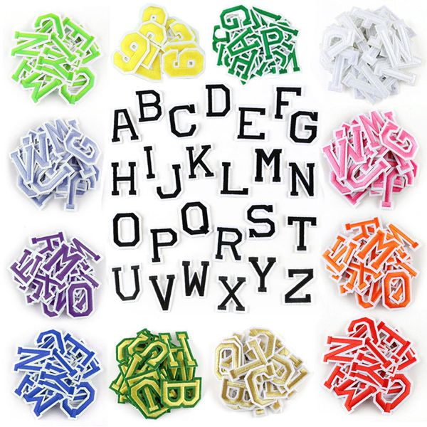

sewing notions 16 colors a-z english alphabet letter embroidered patches iron sew on applique patch clothes hats bags diy garment accessorie, Black