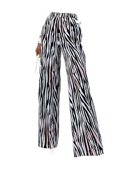 

zebra striped wide leg pants z81e#, Black;white