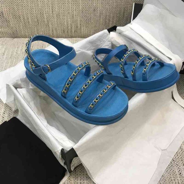 

sandals women's leather summer shoes front and back stripe sandals open platform multi chain series, Black