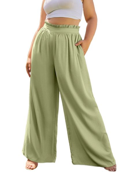 

sbetro plus paperbag waist wide leg pants v2oi#, Black
