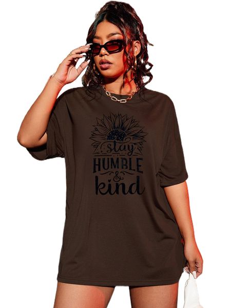 

plus sunflower & slogan graphic oversized tee w0yu#, Black