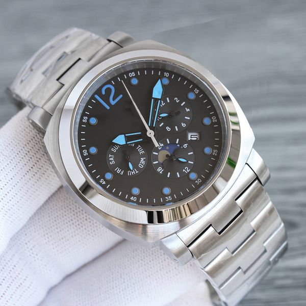 

movement watch automatic mechanical watches men business wristwatch 44mm designer wristwatches stainless steel montre de luxe, Silver