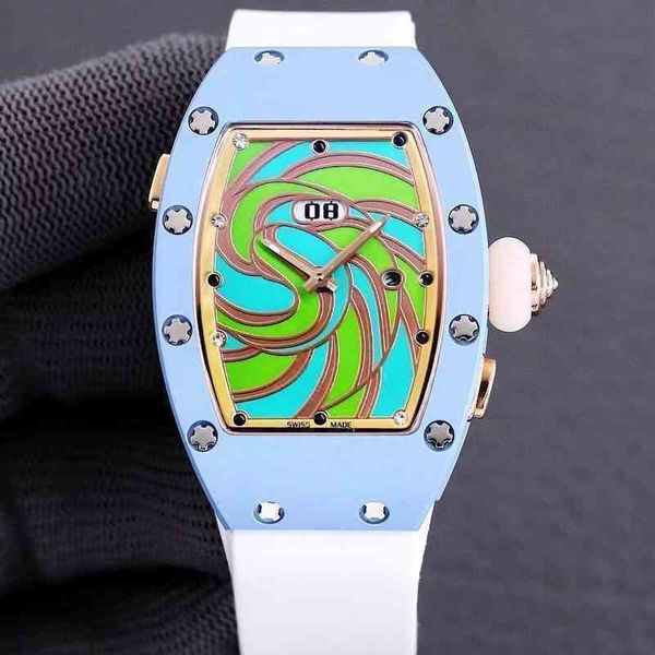 

luxury mechanics watches richa wristwatch business leisure rm037 fully automatic mechanical milles ceramic case tape womens, Slivery;brown