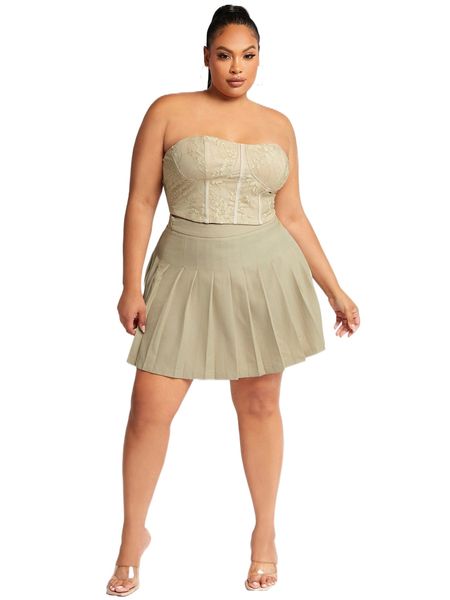 

sxy plus lace tube & pleated skirt set m1ho#, Black