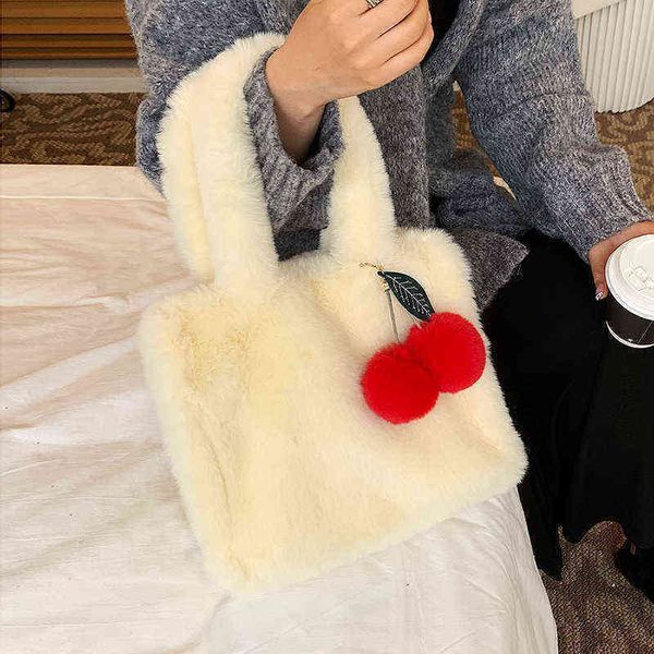 

evening bags small faux fur tote short rope handle luxury women handbags designer soft plush winter 2022 bucket crossbody 220517