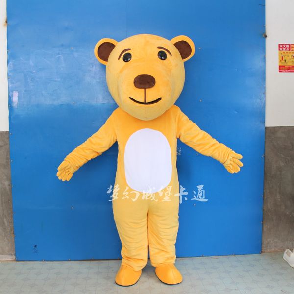 

mascot doll costume yellow bear mascot costume fancy dress clothing halloween party suit funny animal bear costume, Red;yellow