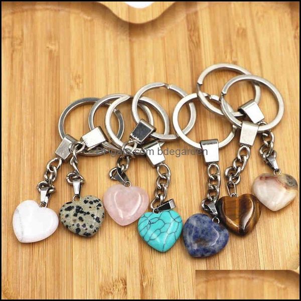 

keychains heart-shaped natural lapis lazi aura healing ring chain stone pendant jewelry gift keychain for girls drop deliv bdegarden dhuf1, Silver