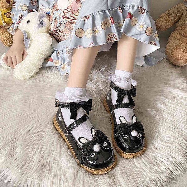 

dress shoes kawaii japanese style women lolita 2022 mary janes femme patchwork bow zapatillas mujer ankle buckle ladies footwear 220516, Black