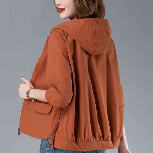 

women's jackets casual hooded coat women's 2022 spring and autumn middle-aged mother solid color loose thin fashion short coat 15a, Black;brown