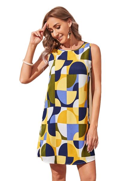 

emery rose geo print sleeveless tunic dress t3yu#, Black;gray