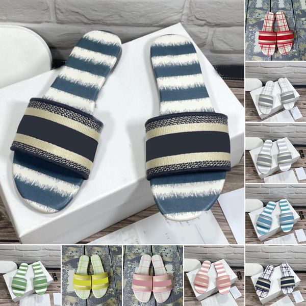 

designer flat slippers women paris embroidered pure leather printed stripe grid sole summer mule ladies scuffs travelling party daily commut, Black