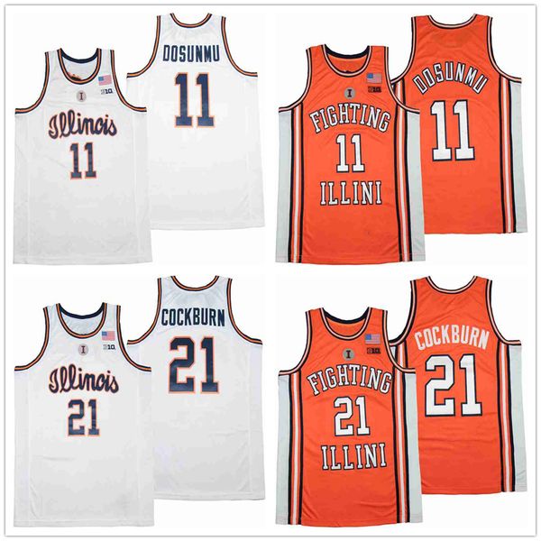 

ncaa illinois 11 ayo dosunmu 21 kofi cockburn white basketball jersey, Black;red
