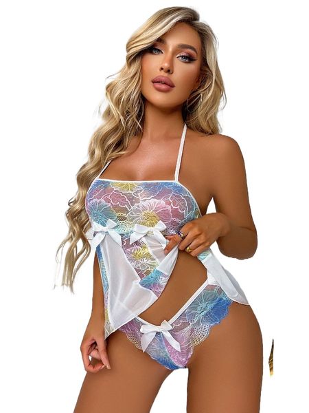 

floral lace bow front lingerie set i1m6#, Black;red